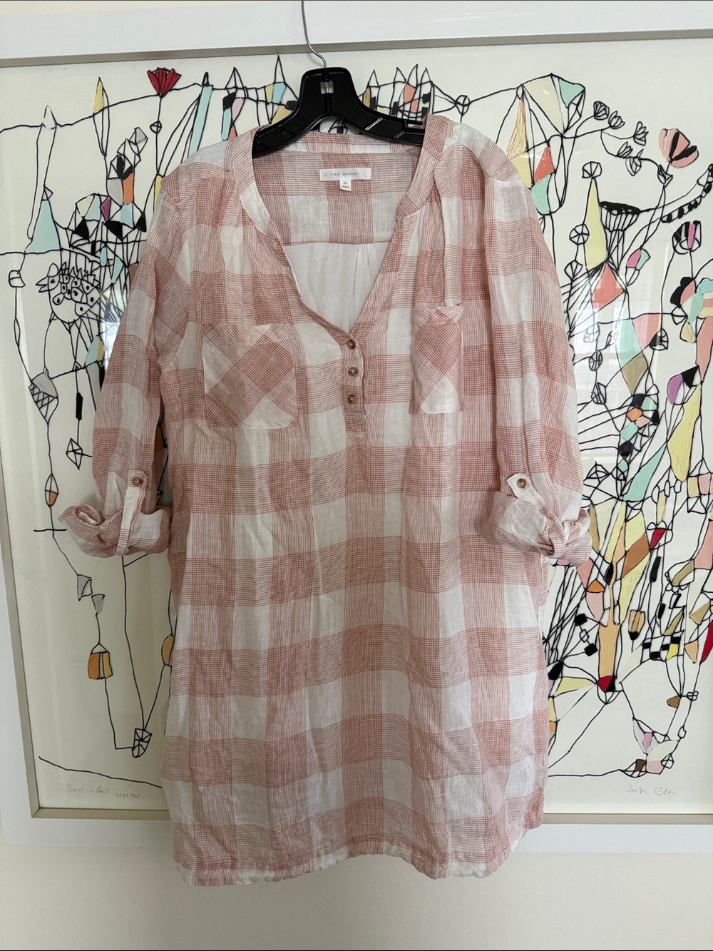 Lightweight Linen Pink & White Check Dress